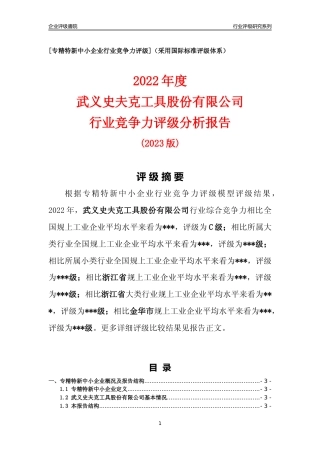 [专精特新]武义史夫克工具股份有限公司行业竞争力评级分析报告(2023版)