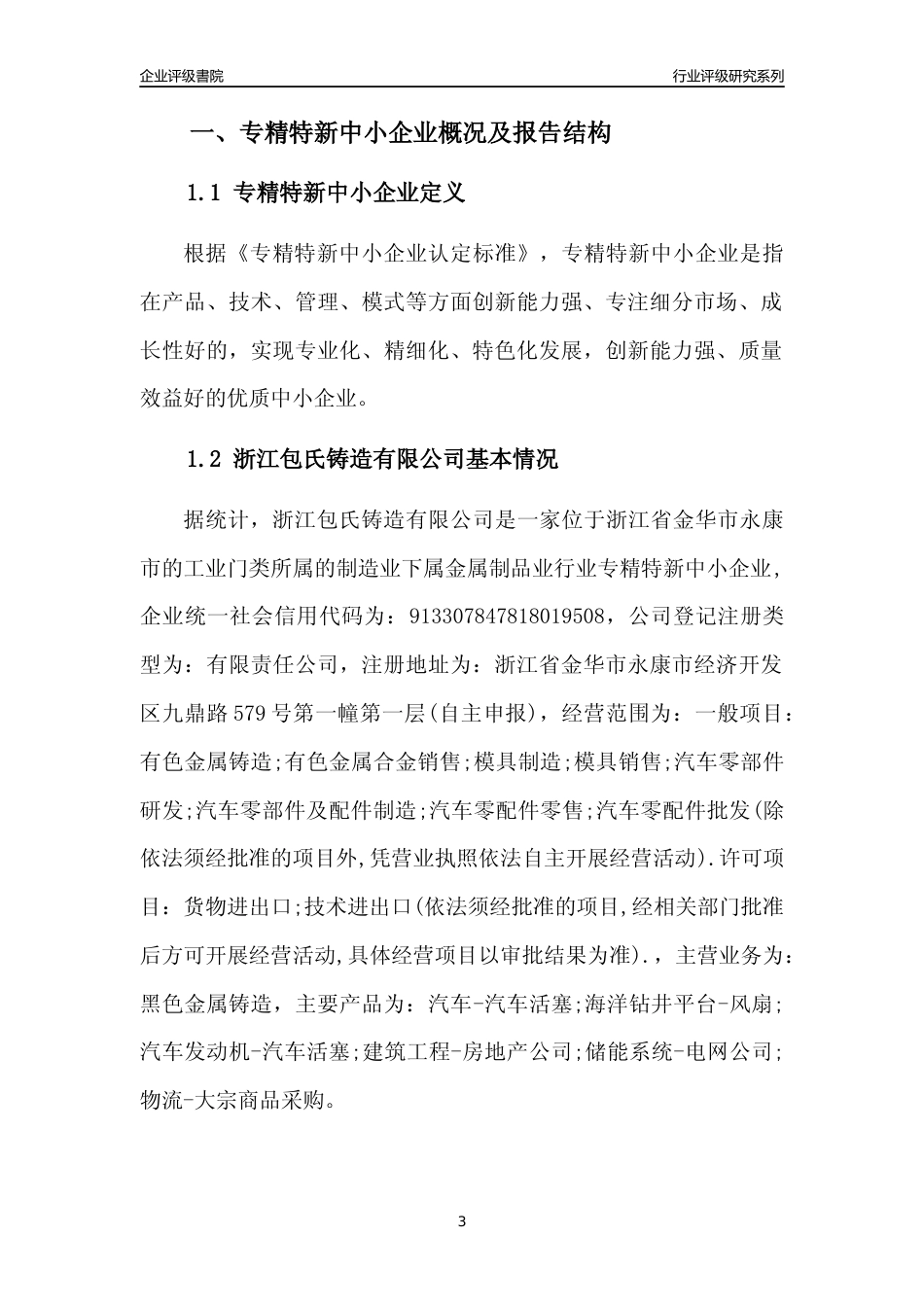 [专精特新]浙江包氏铸造有限公司行业竞争力评级分析报告(2023版)_第3页