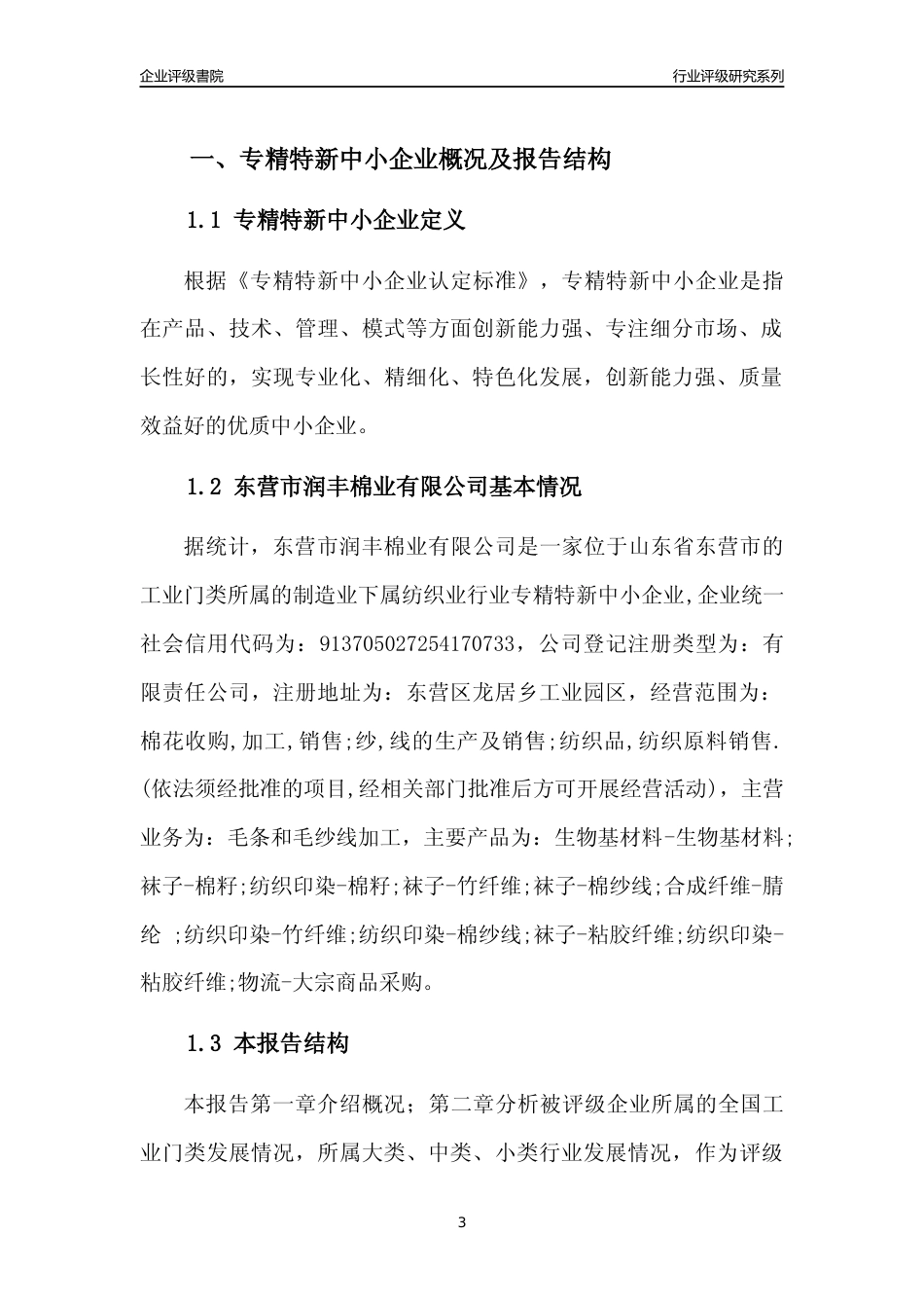 [专精特新]东营市润丰棉业有限公司行业竞争力评级分析报告(2023版)_第3页