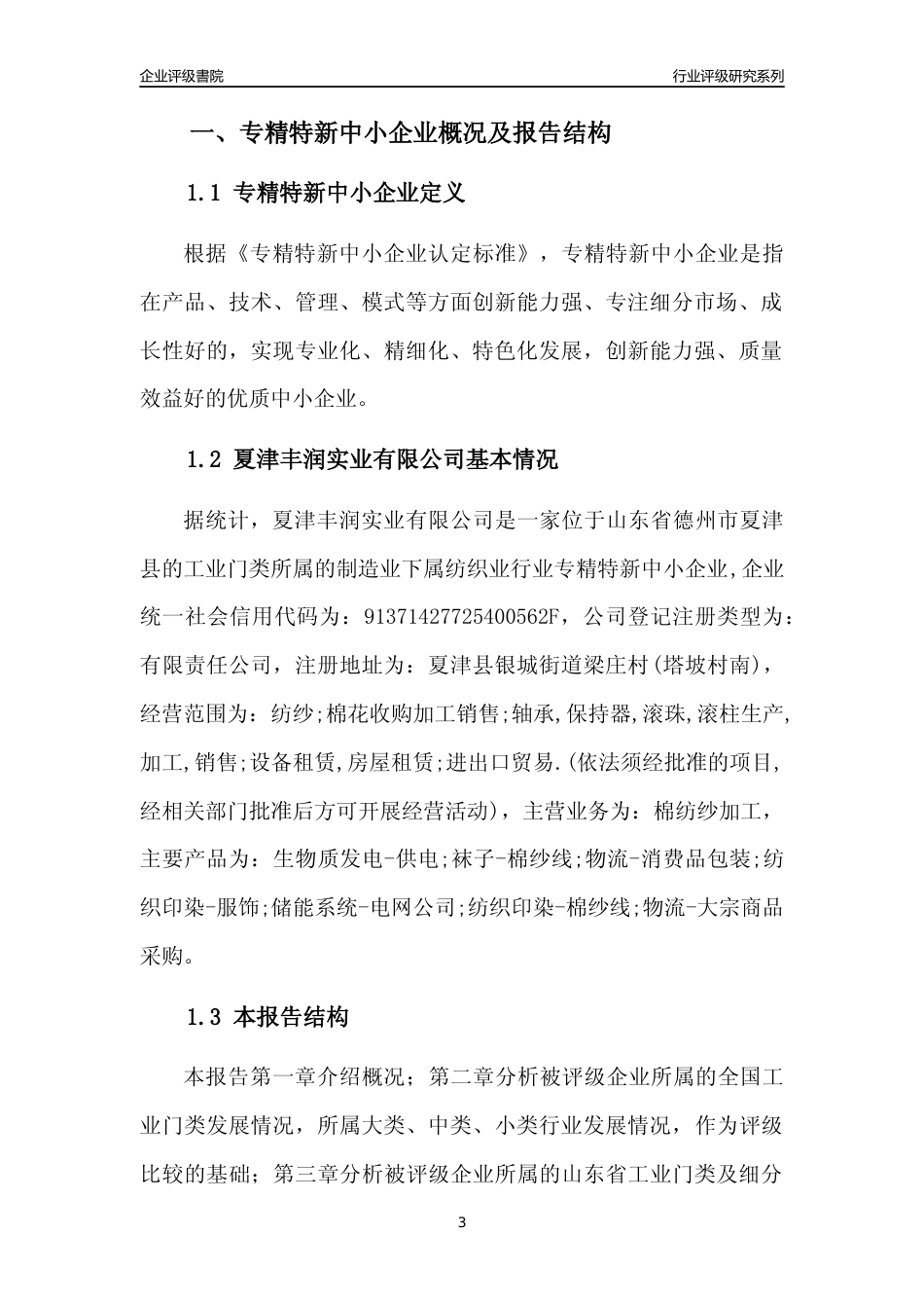 [专精特新]夏津丰润实业有限公司行业竞争力评级分析报告(2023版)_第3页