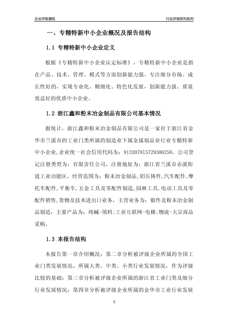 [专精特新]浙江鑫和粉末冶金制品有限公司行业竞争力评级分析报告(2023版)_第3页