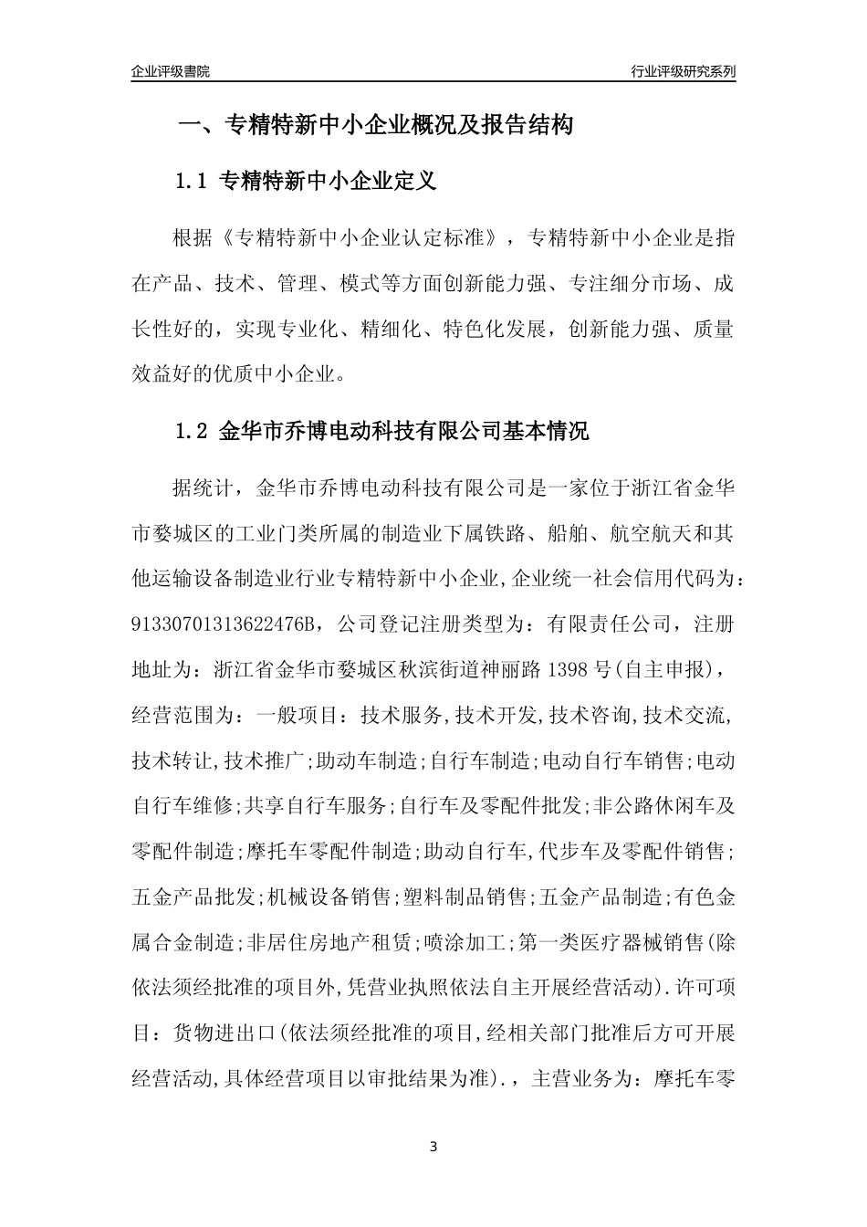 [专精特新]金华市乔博电动科技有限公司行业竞争力评级分析报告(2023版)_第3页