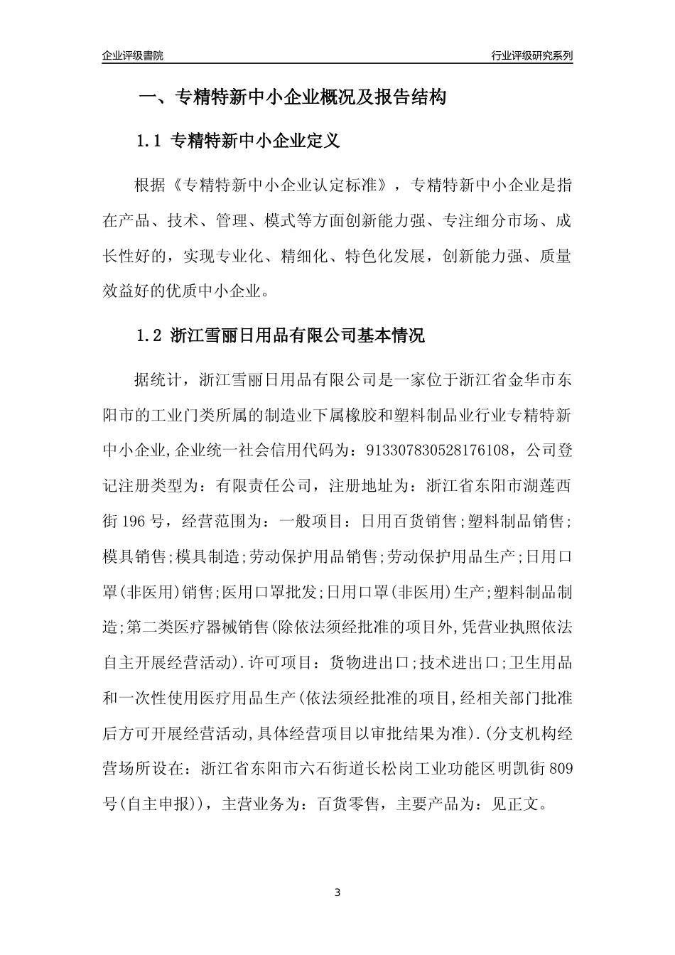 [专精特新]浙江雪丽日用品有限公司行业竞争力评级分析报告(2023版)_第3页