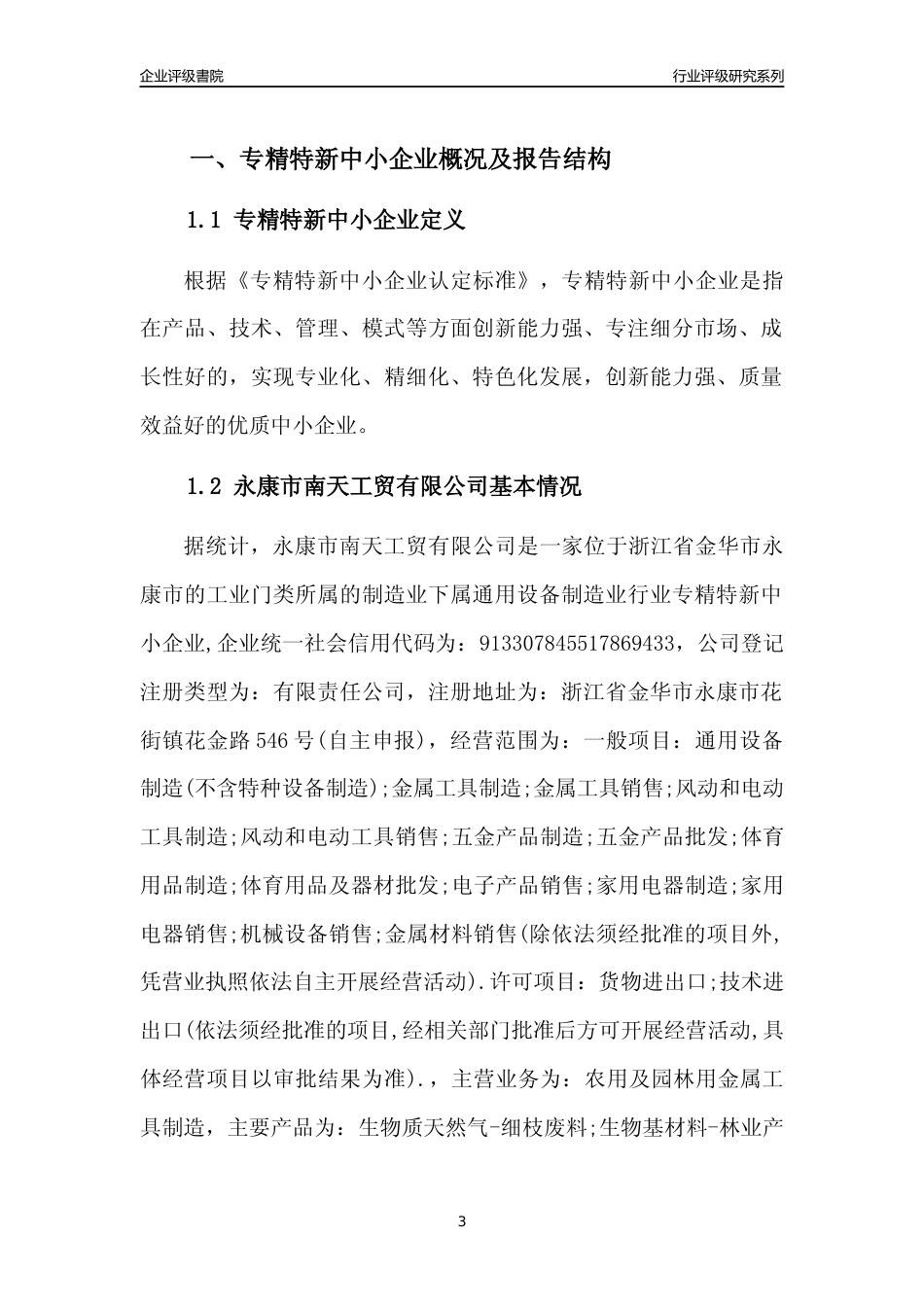 [专精特新]永康市南天工贸有限公司行业竞争力评级分析报告(2023版)_第3页