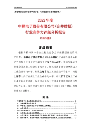 [专精特新]中颖电子股份有限公司(合并财报)行业竞争力评级分析报告(2023版)
