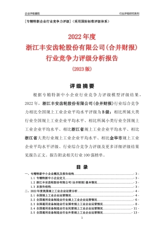 [专精特新]浙江丰安齿轮股份有限公司(合并财报)行业竞争力评级分析报告(2023版)