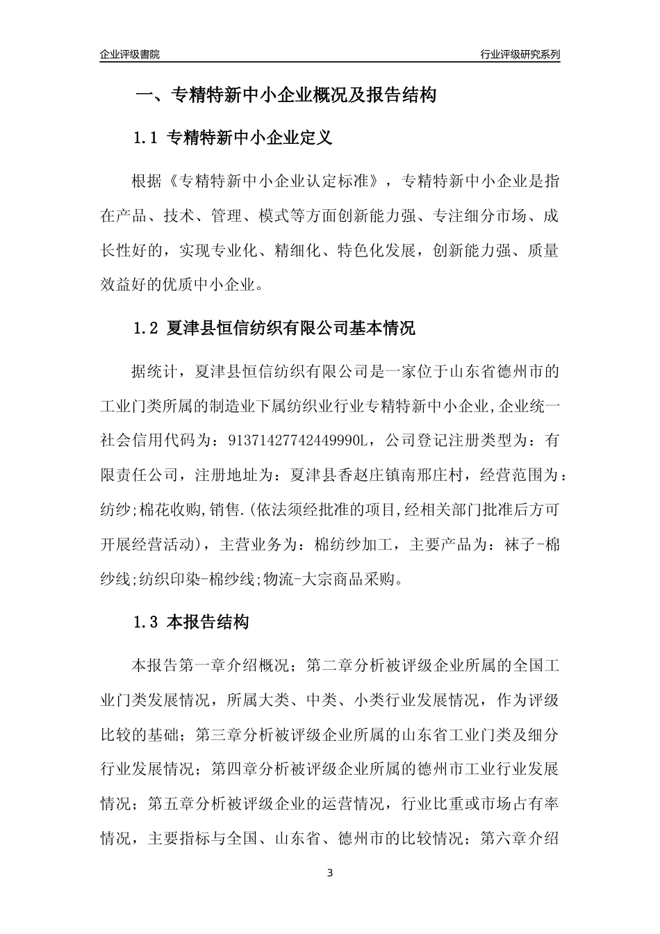 [专精特新]夏津县恒信纺织有限公司行业竞争力评级分析报告(2023版)_第3页