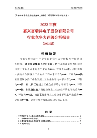 [专精特新]嘉兴富瑞祥电子股份有限公司行业竞争力评级分析报告(2023版)