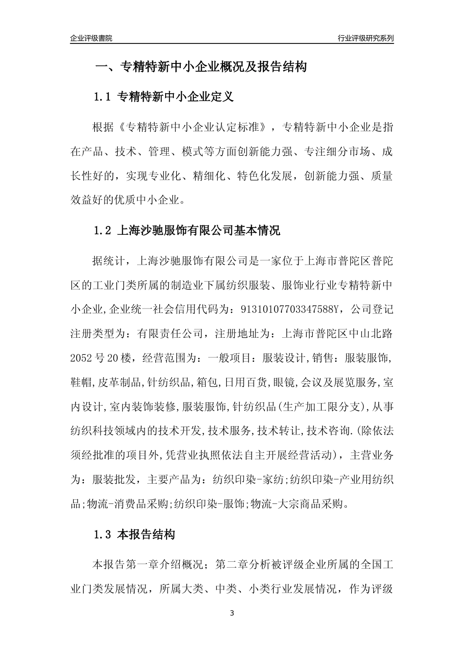 [专精特新]上海沙驰服饰有限公司行业竞争力评级分析报告(2023版)_第3页