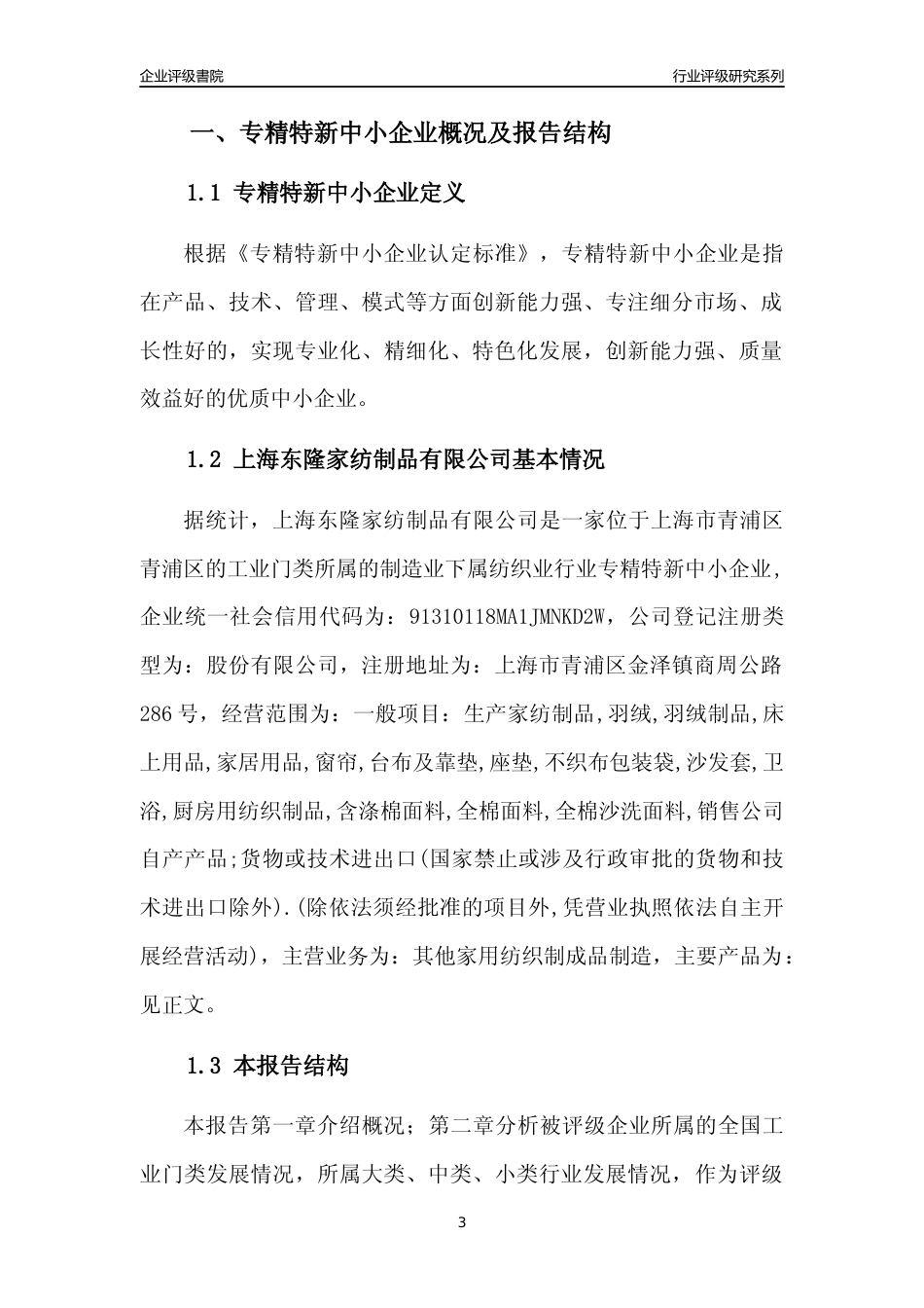 [专精特新]上海东隆家纺制品有限公司行业竞争力评级分析报告(2023版)_第3页