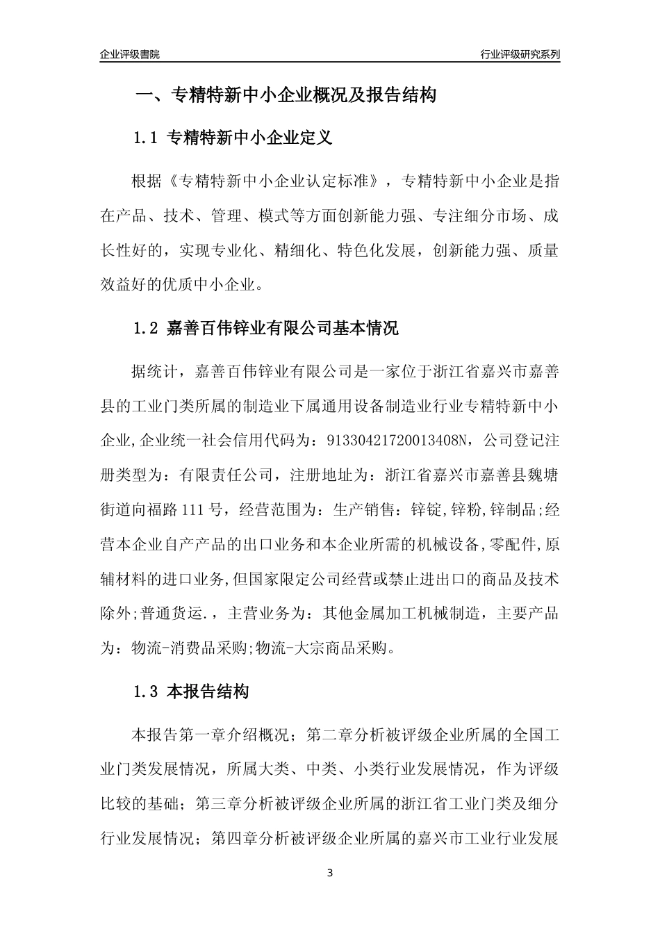 [专精特新]嘉善百伟锌业有限公司行业竞争力评级分析报告(2023版)_第3页