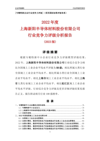 [专精特新]上海新阳半导体材料股份有限公司行业竞争力评级分析报告(2023版)