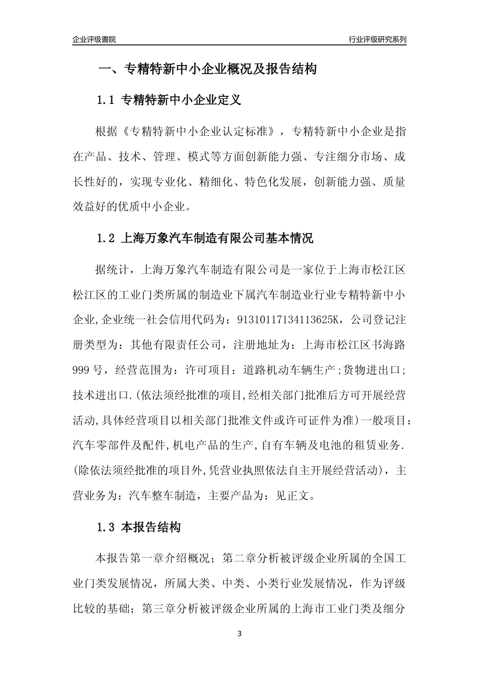 [专精特新]上海万象汽车制造有限公司行业竞争力评级分析报告(2023版)_第3页