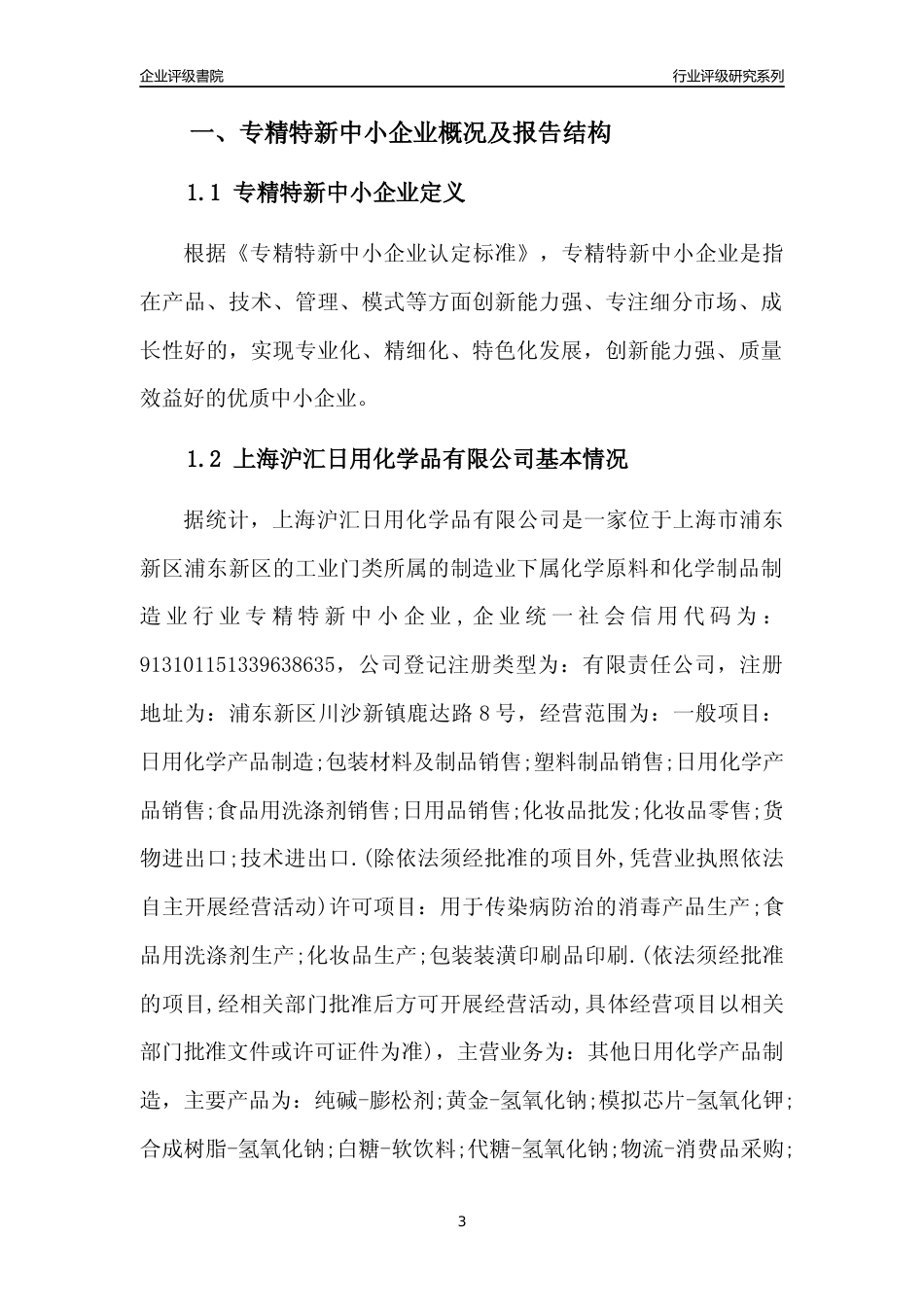 [专精特新]上海沪汇日用化学品有限公司行业竞争力评级分析报告(2023版)_第3页