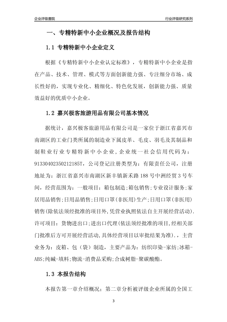 [专精特新]嘉兴极客旅游用品有限公司行业竞争力评级分析报告(2023版)_第3页