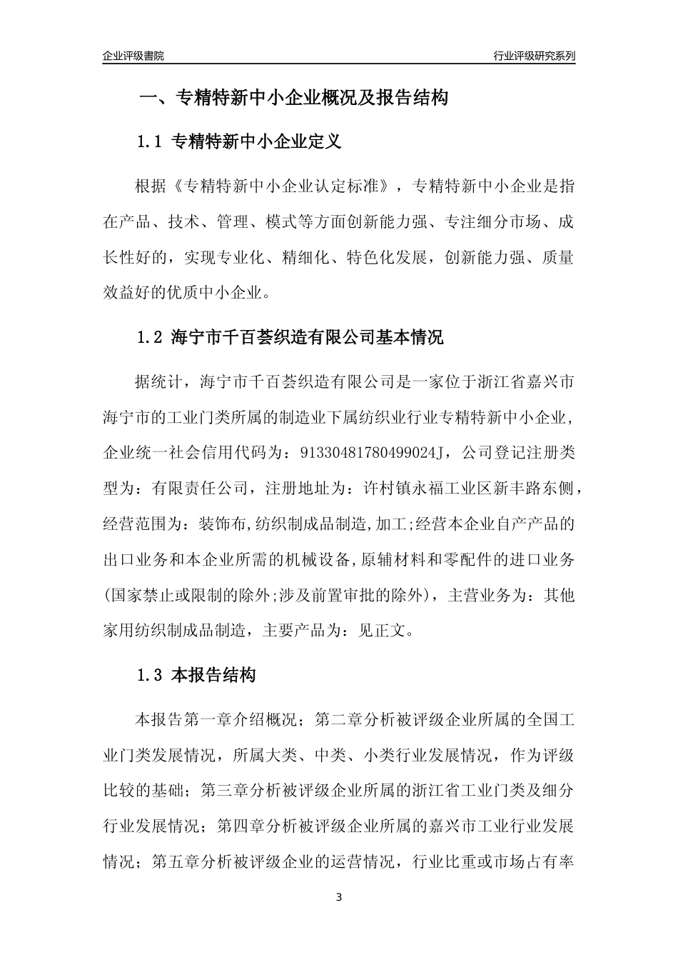 [专精特新]海宁市千百荟织造有限公司行业竞争力评级分析报告(2023版)_第3页