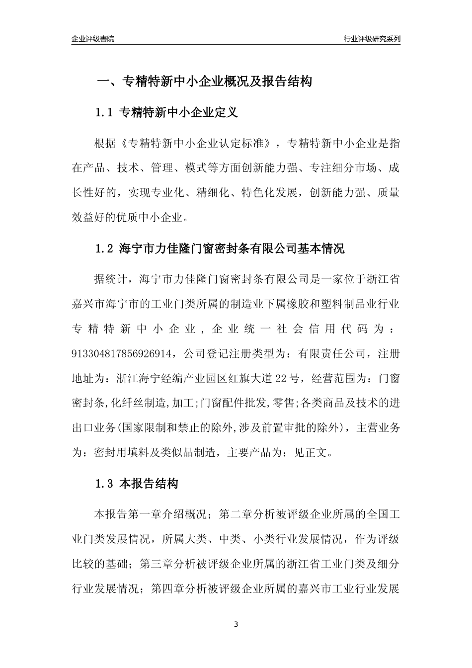 [专精特新]海宁市力佳隆门窗密封条有限公司行业竞争力评级分析报告(2023版)_第3页