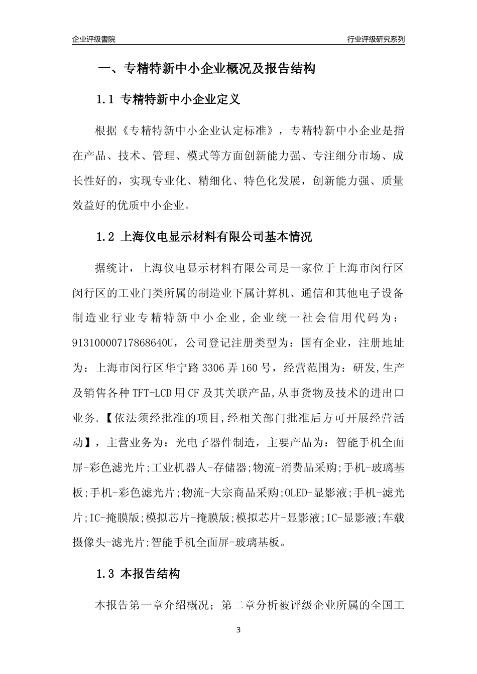 [专精特新]上海仪电显示材料有限公司行业竞争力评级分析报告(2023版)_第3页