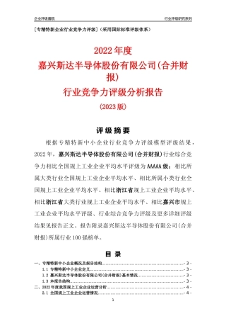 [专精特新]嘉兴斯达半导体股份有限公司(合并财报)行业竞争力评级分析报告(2023版)