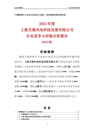 [专精特新]上海艾港风电科技发展有限公司行业竞争力评级分析报告(2023版)