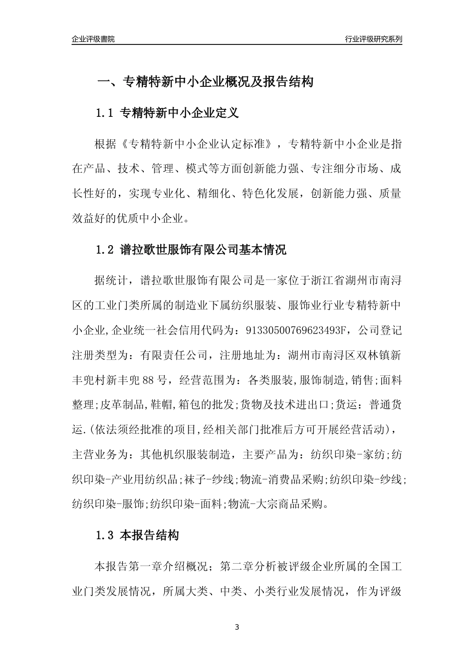 [专精特新]谱拉歌世服饰有限公司行业竞争力评级分析报告(2023版)_第3页