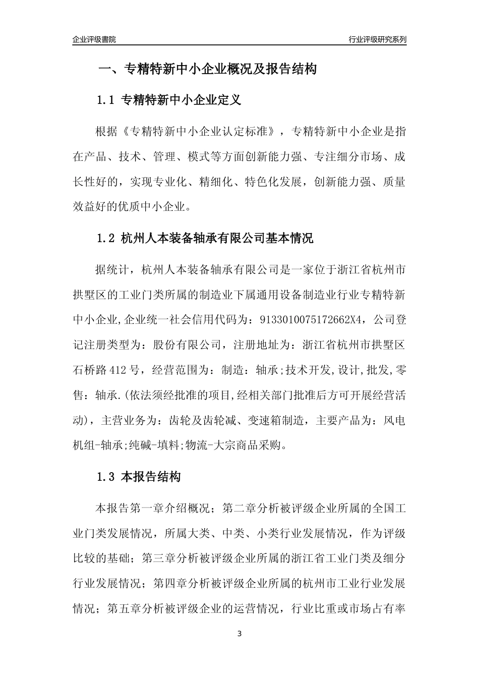 [专精特新]杭州人本装备轴承有限公司行业竞争力评级分析报告(2023版)_第3页