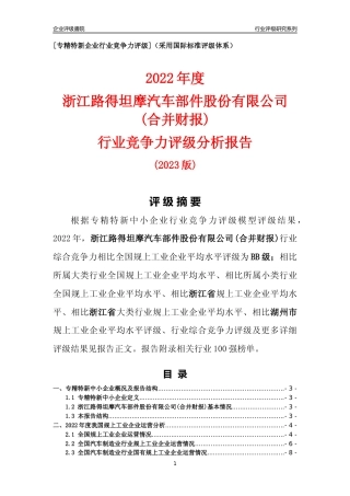 [专精特新]浙江路得坦摩汽车部件股份有限公司(合并财报)行业竞争力评级分析报告(2023版)