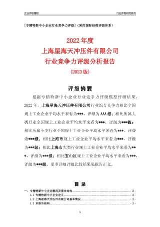 [专精特新]上海星海天冲压件有限公司行业竞争力评级分析报告(2023版)