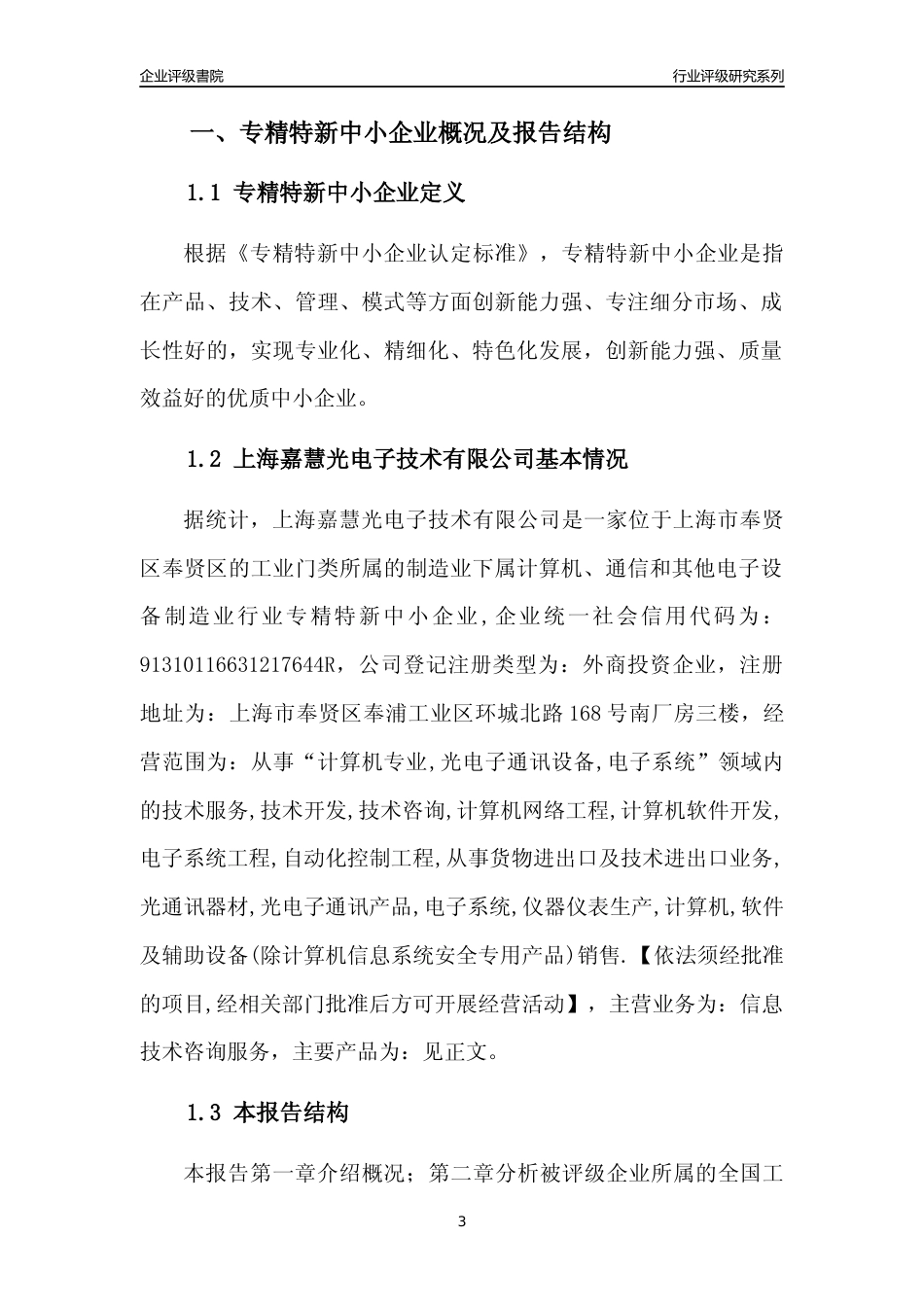 [专精特新]上海嘉慧光电子技术有限公司行业竞争力评级分析报告(2023版)_第3页