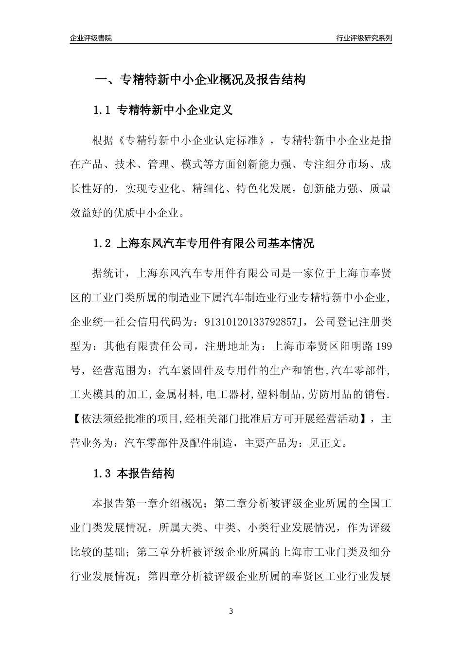 [专精特新]上海东风汽车专用件有限公司行业竞争力评级分析报告(2023版)_第3页