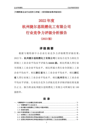 [专精特新]杭州捷尔思阻燃化工有限公司行业竞争力评级分析报告(2023版)