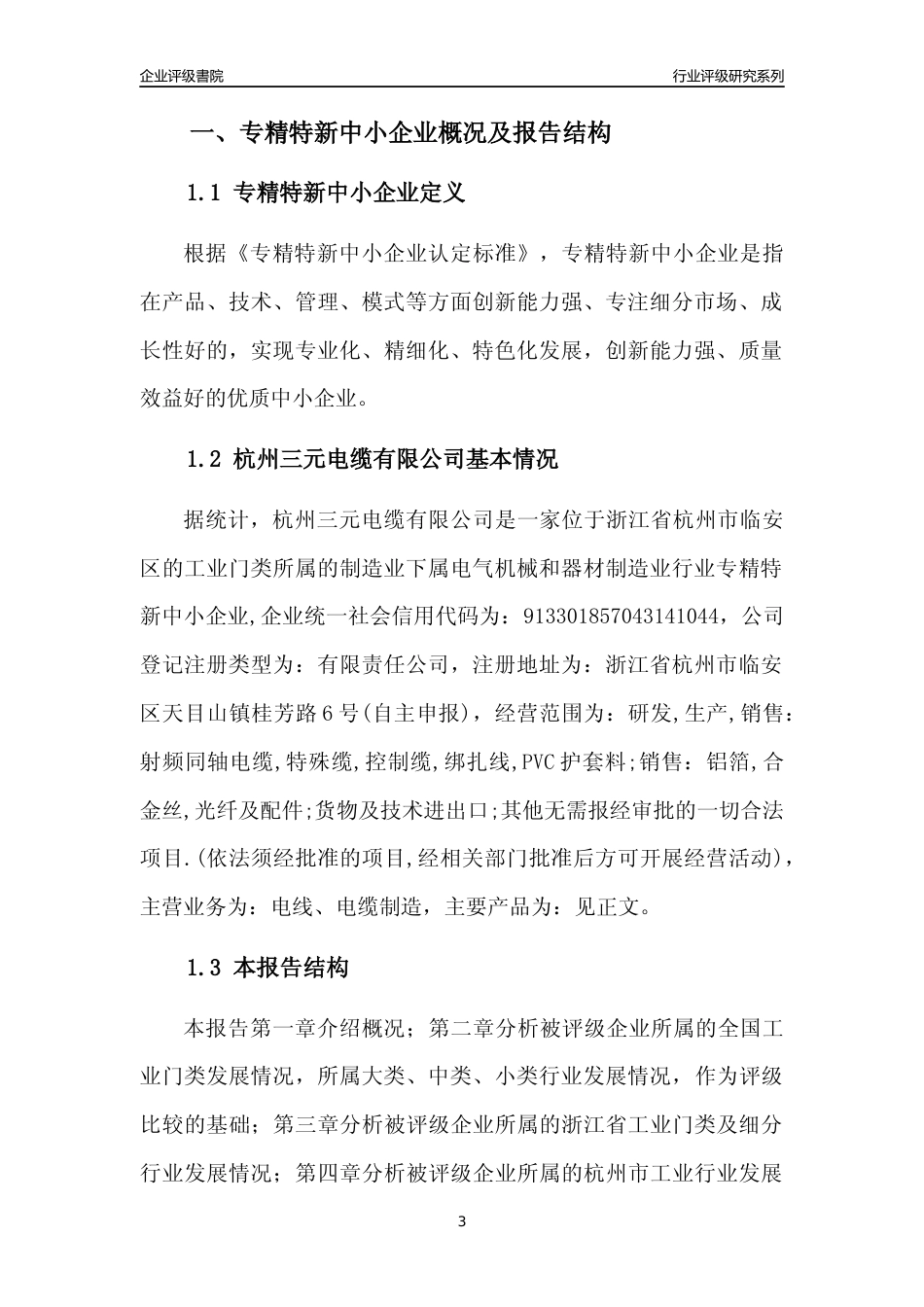 [专精特新]杭州三元电缆有限公司行业竞争力评级分析报告(2023版)_第3页