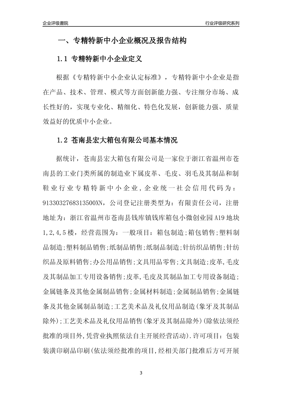 [专精特新]苍南县宏大箱包有限公司行业竞争力评级分析报告(2023版)_第3页