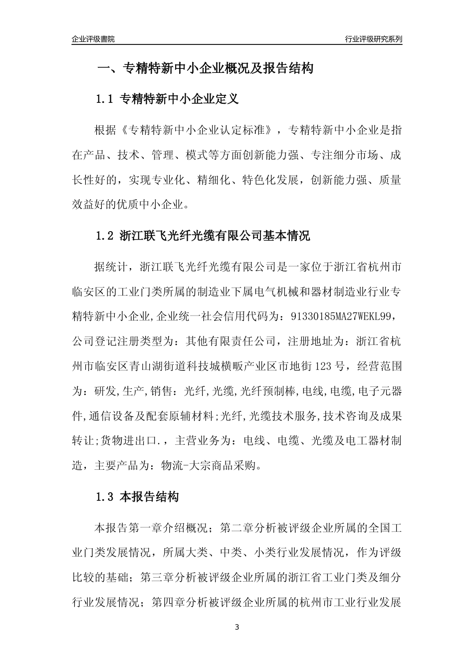 [专精特新]浙江联飞光纤光缆有限公司行业竞争力评级分析报告(2023版)_第3页