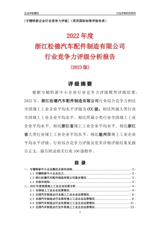 [专精特新]浙江松德汽车配件制造有限公司行业竞争力评级分析报告(2023版)