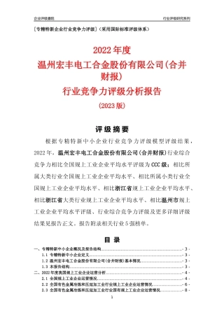 [专精特新]温州宏丰电工合金股份有限公司(合并财报)行业竞争力评级分析报告(2023版)
